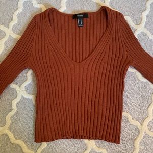 NWOT Forever 21 Burnt Orange V Neck Sweater